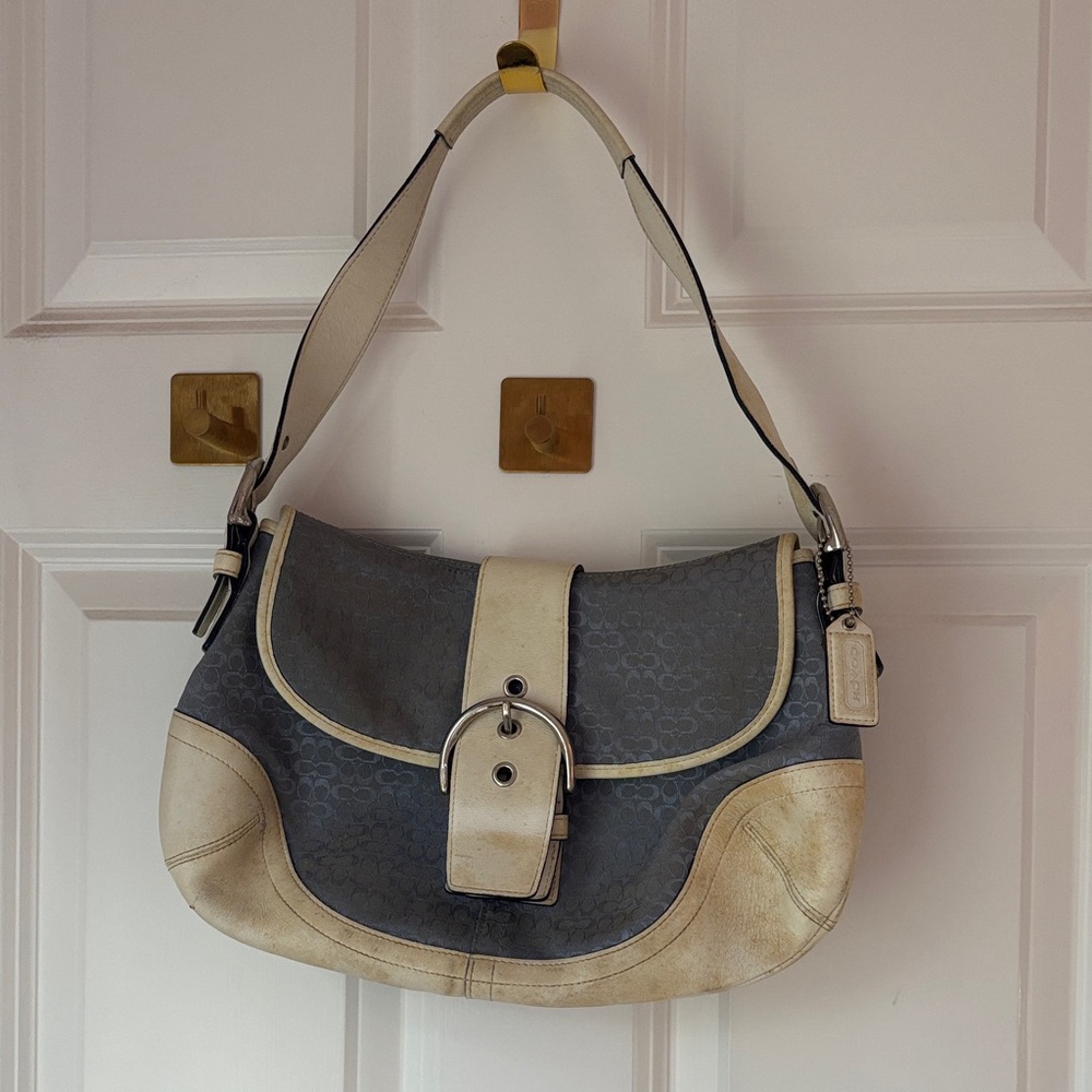 Coach Blue and Cream Signature Hobo Shoulder Bag